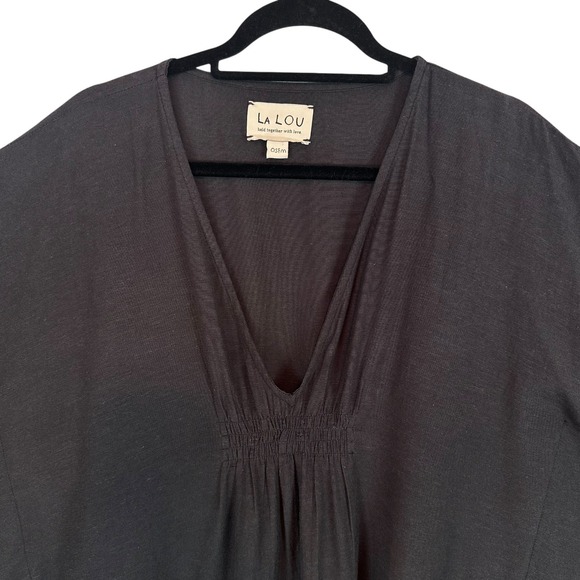 La Lou Black Lightweight Rayon Flax Caftan Dress OSFM Coastal Boho Lounge Kaftan - Picture 9 of 14